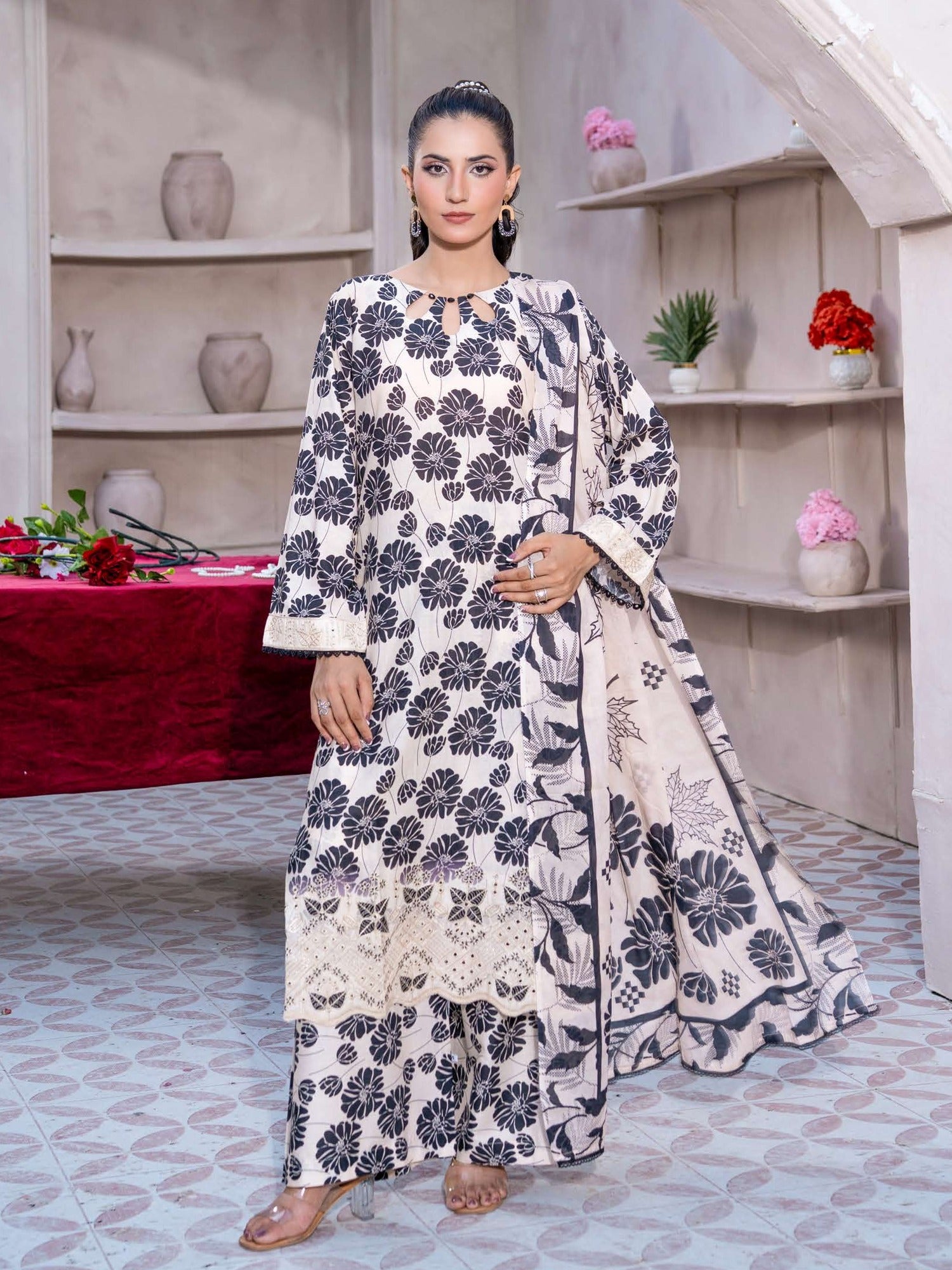 Rangz "Meraki" Summer Lawn 3-Piece Suit - Off-White