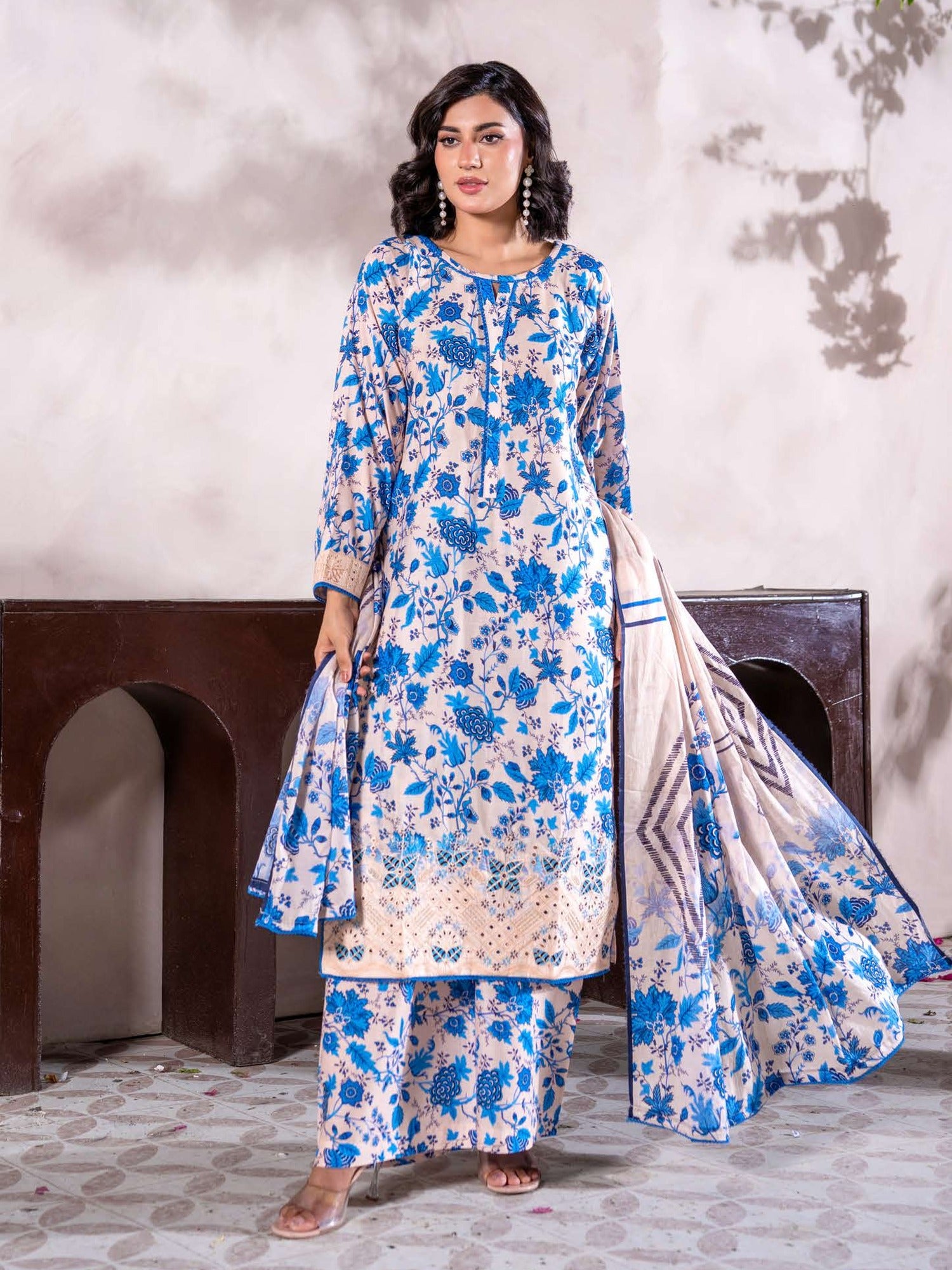 Rangz "Meraki" Summer Lawn 3-Piece Suit - Blue