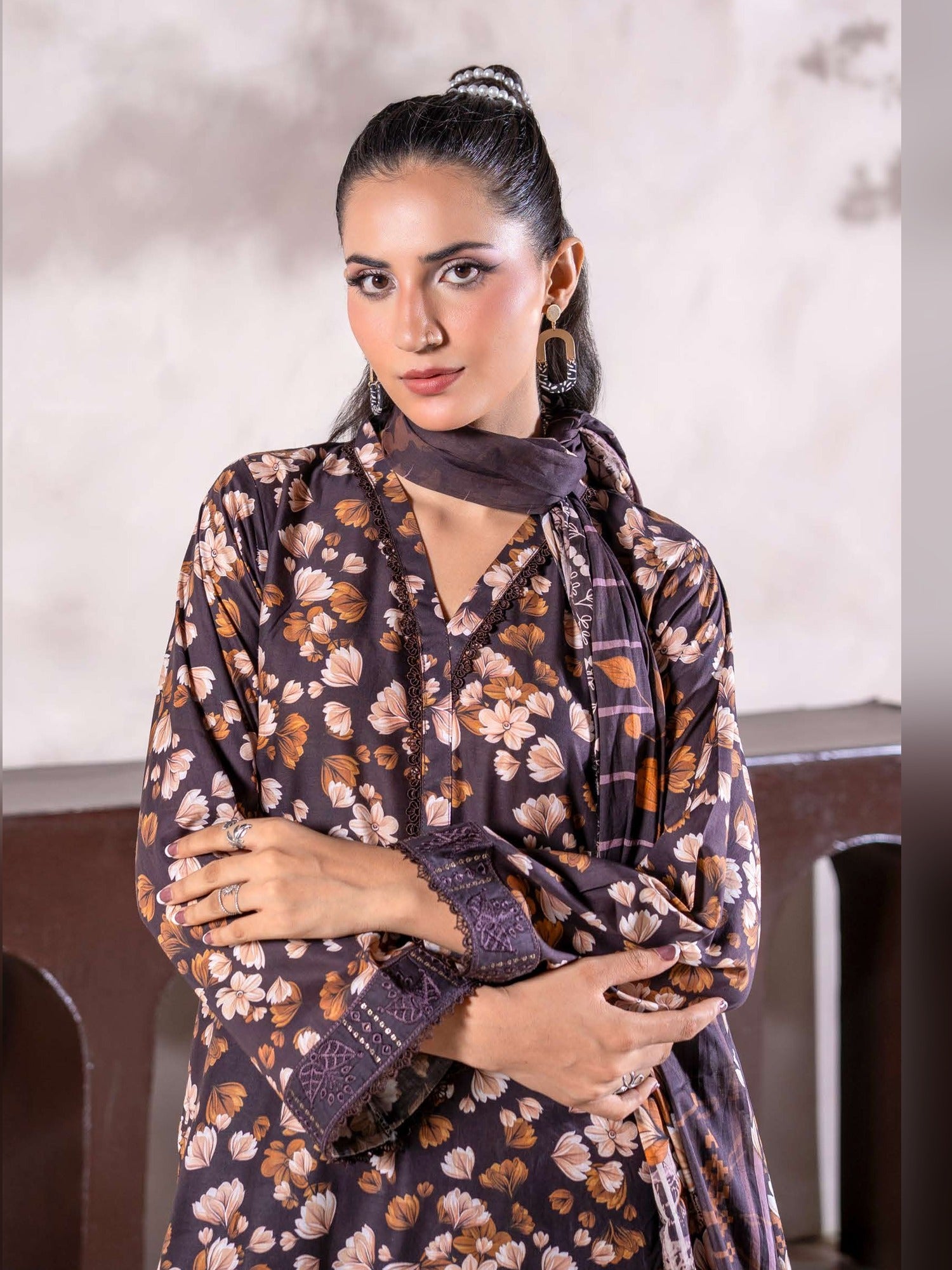 Rangz "Meraki" Summer Lawn 3-Piece Suit - Deep Purple