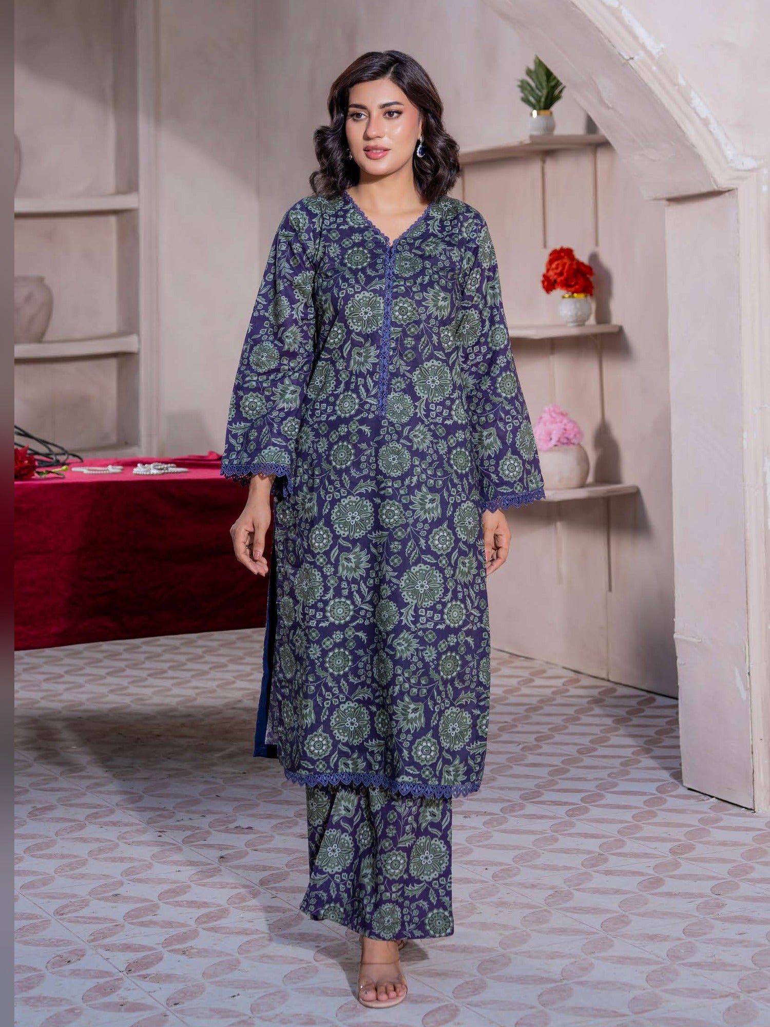 Rangz Summer Basics Lawn 2-Piece Co-Ords - Blue & Green
