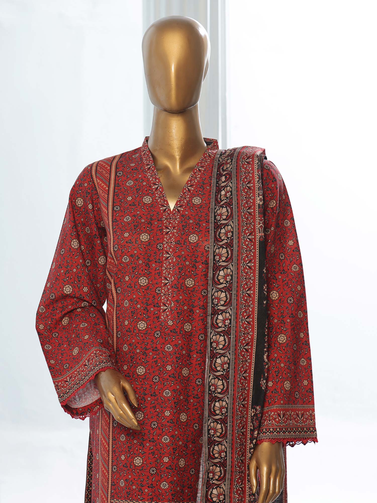 Bin Saeed Winter Khaddar 3-Piece Suit - Maroon