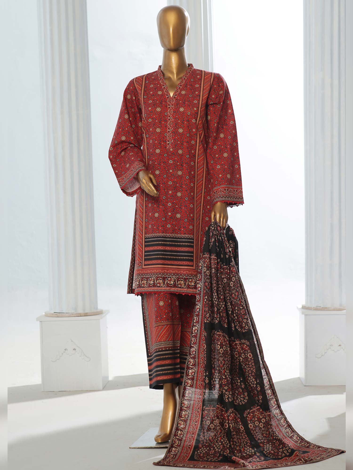 Bin Saeed Winter Khaddar 3-Piece Suit - Maroon