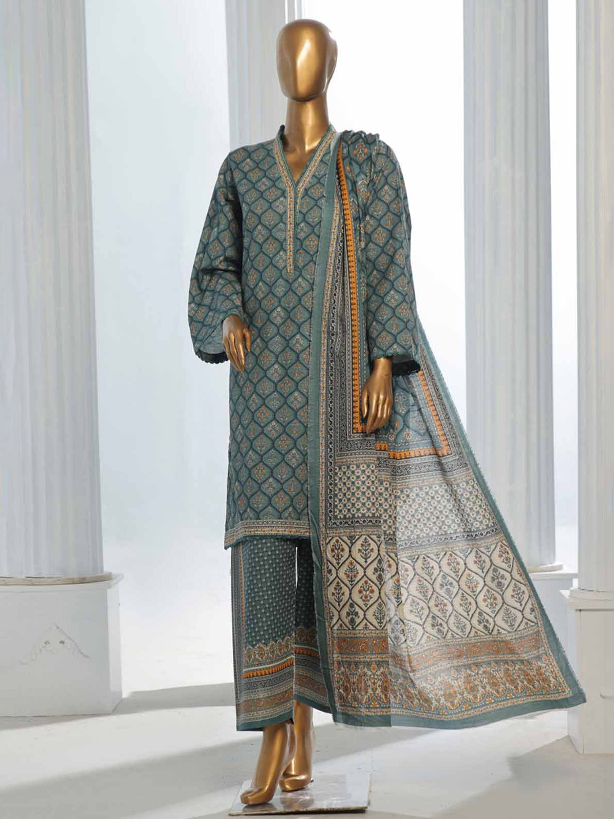 Bin Saeed Winter Khaddar 3-Piece Suit - Sage Green