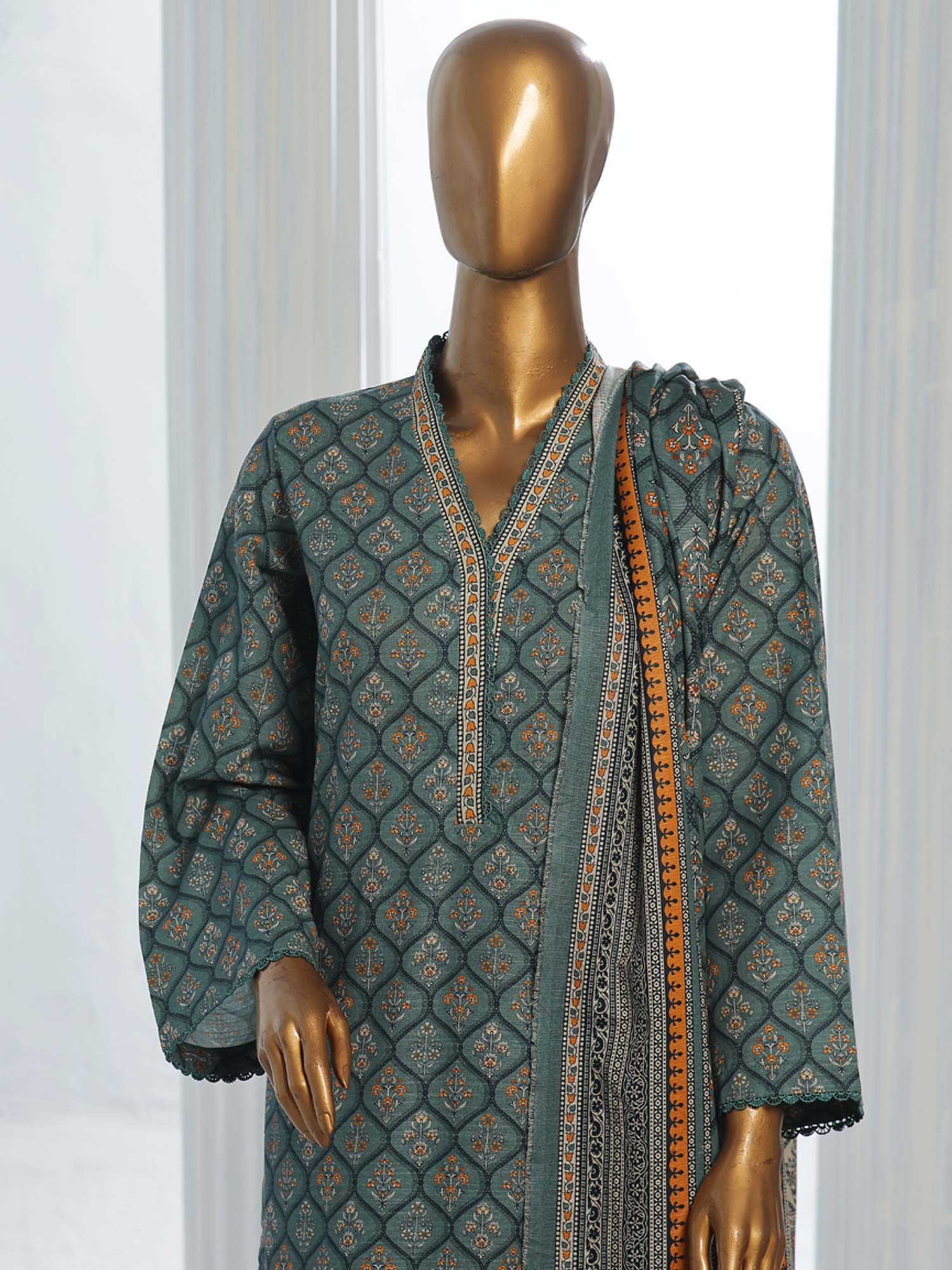 Bin Saeed Winter Khaddar 3-Piece Suit - Sage Green