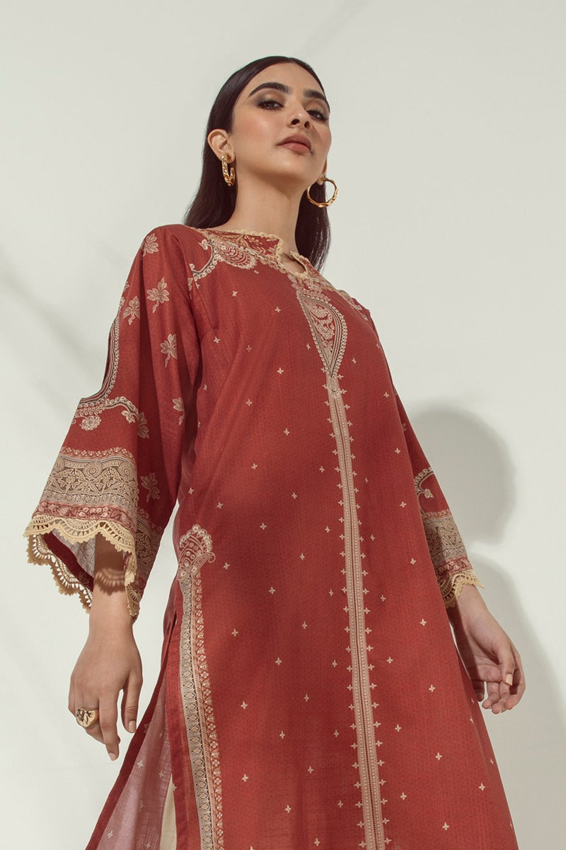Sana Safinaz Rust Red Embroidered Shirt