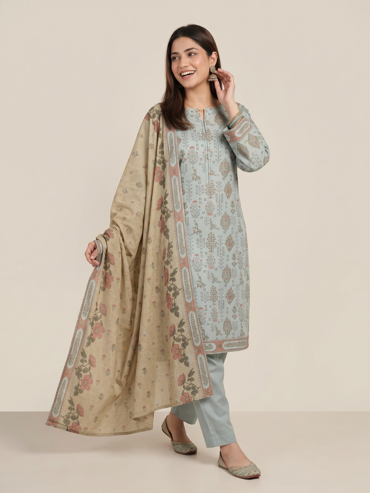 Tawakkal "Ghazal" Khaddar 3-Piece Suit D6143 - Ice Blue