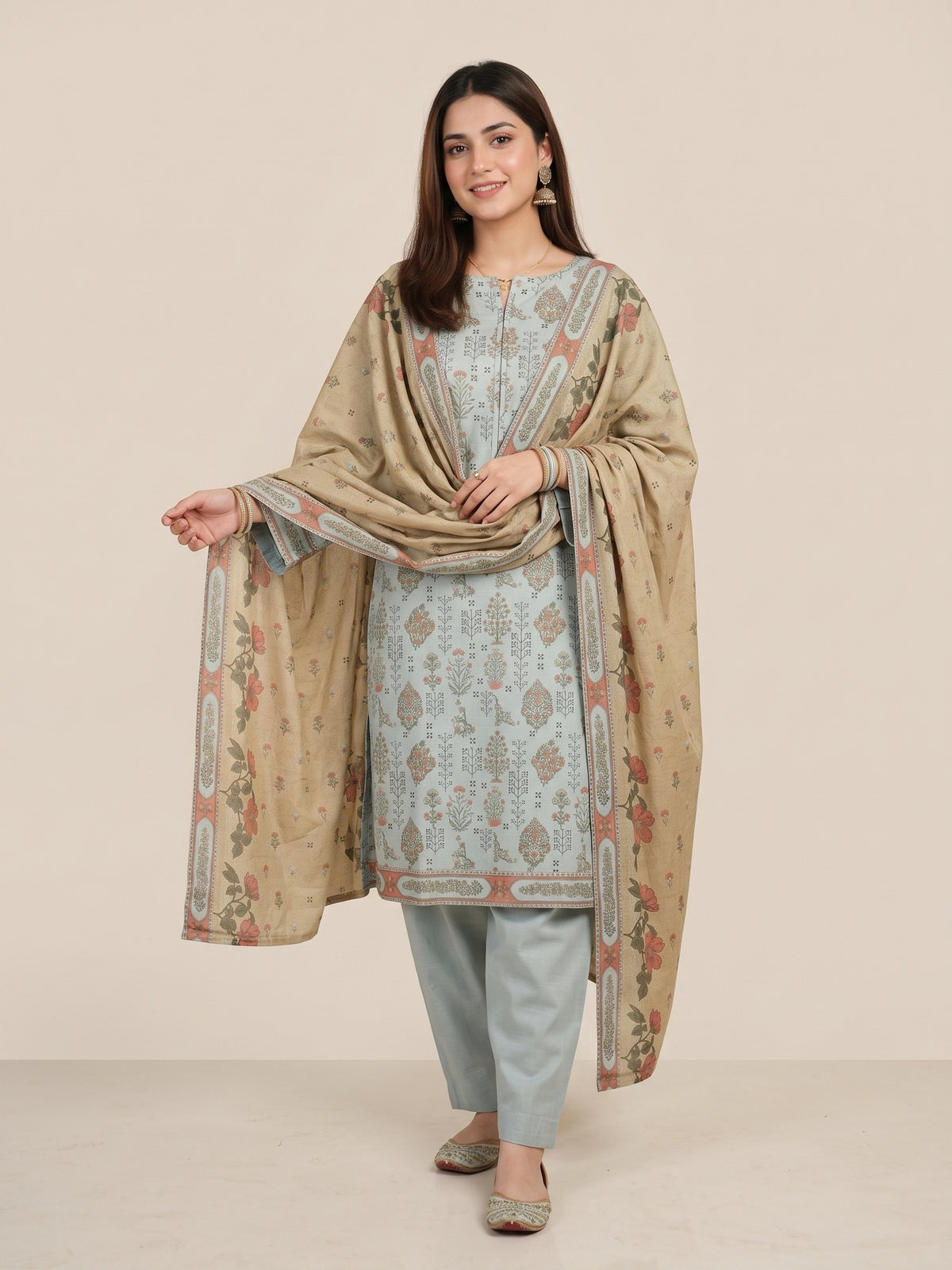 Tawakkal "Ghazal" Khaddar 3-Piece Suit D6143 - Ice Blue