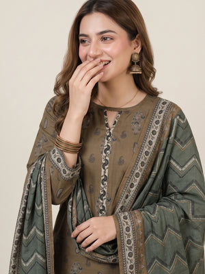 Tawakkal "Ghazal" Khaddar 3-Piece Suit D6267 - Olive & Green