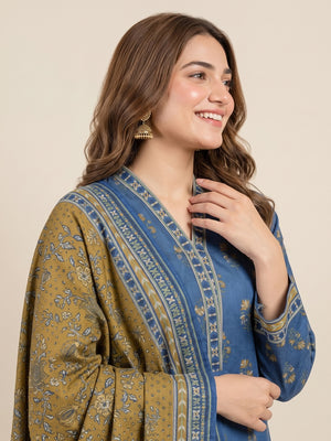 Tawakkal "Ghazal" Khaddar 3-Piece Suit D6271 - Blue & Mustard