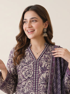 Tawakkal "Ghazal" Khaddar 3-Piece Suit D6282 - Purple