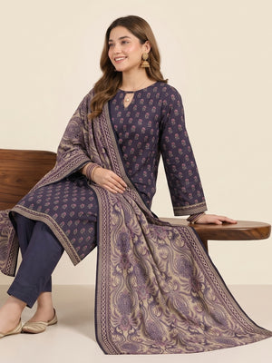 Tawakkal Jhoom Khaddar 3-Piece Suit D6144 Indigo - view 2
