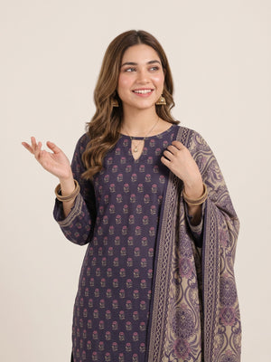Tawakkal Jhoom Khaddar 3-Piece Suit D6144 Indigo - view 3