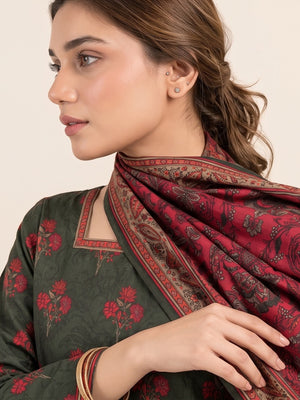 Tawakkal Jhoom Khaddar 3-Piece Suit D6269 Green & Red - view 3