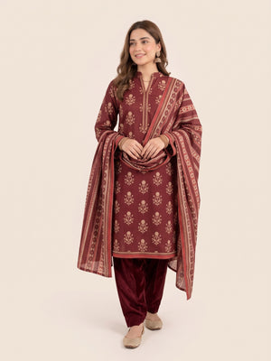 Tawakkal Jhoom Khaddar 3-Piece Suit D6273 Maroon - view 1