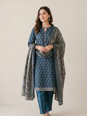 Tawakkal Jhoom Khaddar 3-Piece Suit D6289 Teal Blue - view 2