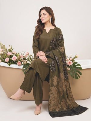 Tawakkal Julian Winter Leather-Peach Suit with Shawl D5904 Olive Green - alternate view