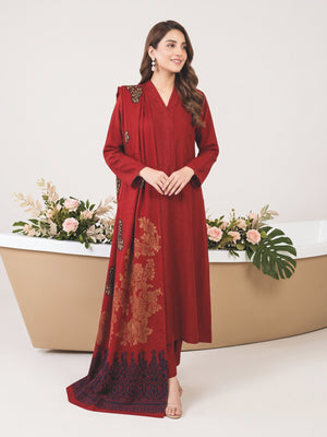 Tawakkal Julian Winter Leather-Peach Suit with Shawl D5905 Red - front view