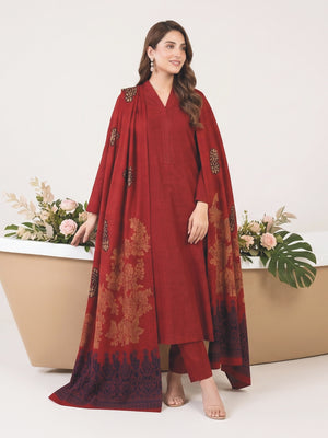 Tawakkal Julian Winter Leather-Peach Suit with Shawl D5905 Red - full-length view