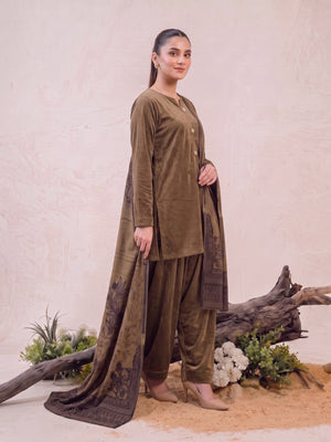 Tawakkal "Julian" Winter Leather-Peach Suit with Shawl (D5906) - Sand Brown