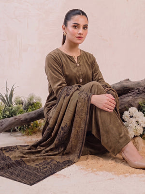 Tawakkal "Julian" Winter Leather-Peach Suit with Shawl (D5906) - Sand Brown