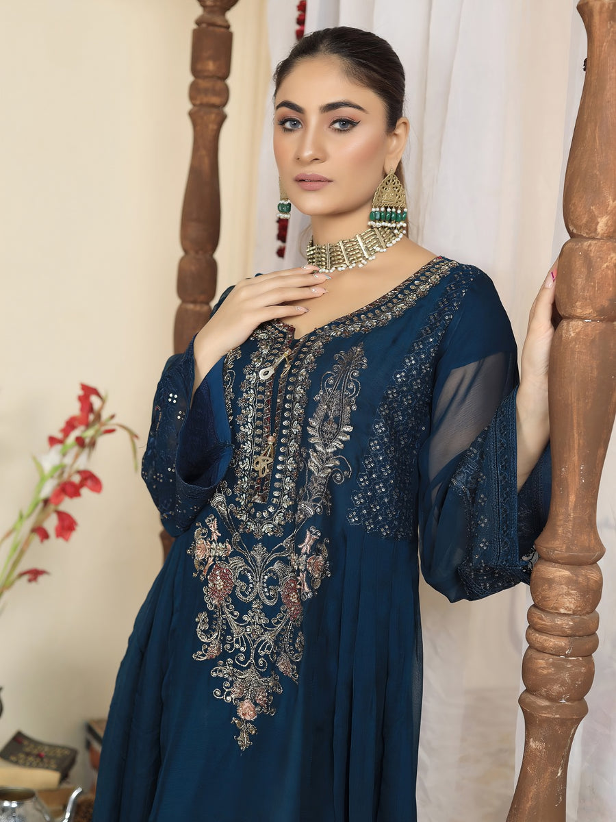 Zinc Chiffon 3Piece Fancy Frock Suit MOMINA Designer Outfit Collection