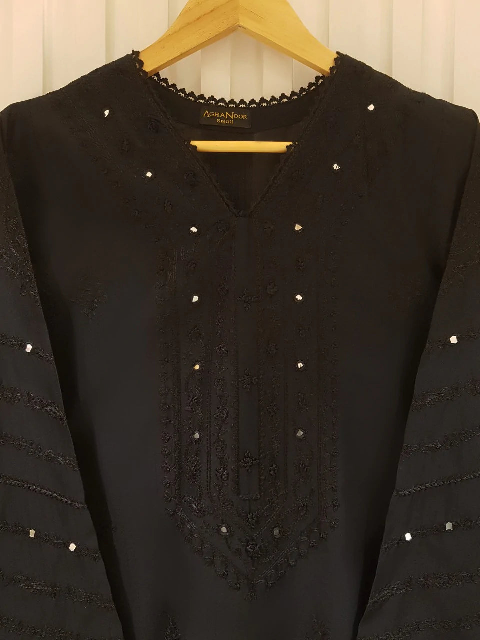 Agha Noor Black Premium Jacquard Lawn Shirt
