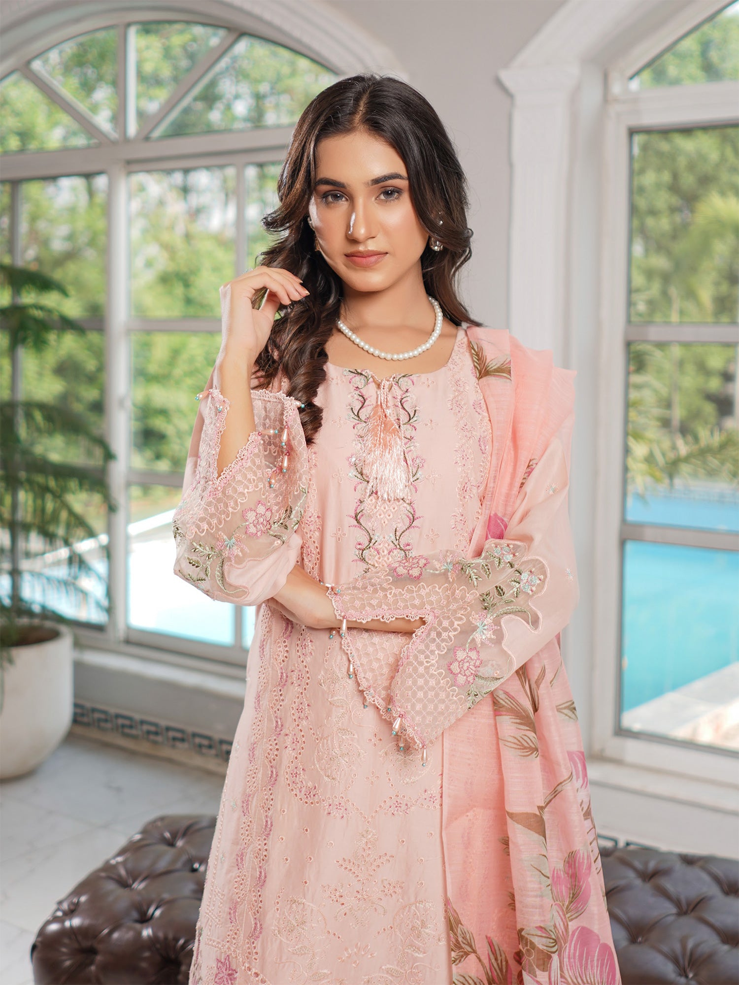 Munira Embroidered Lawn Suit (MSL-01) - Peach
