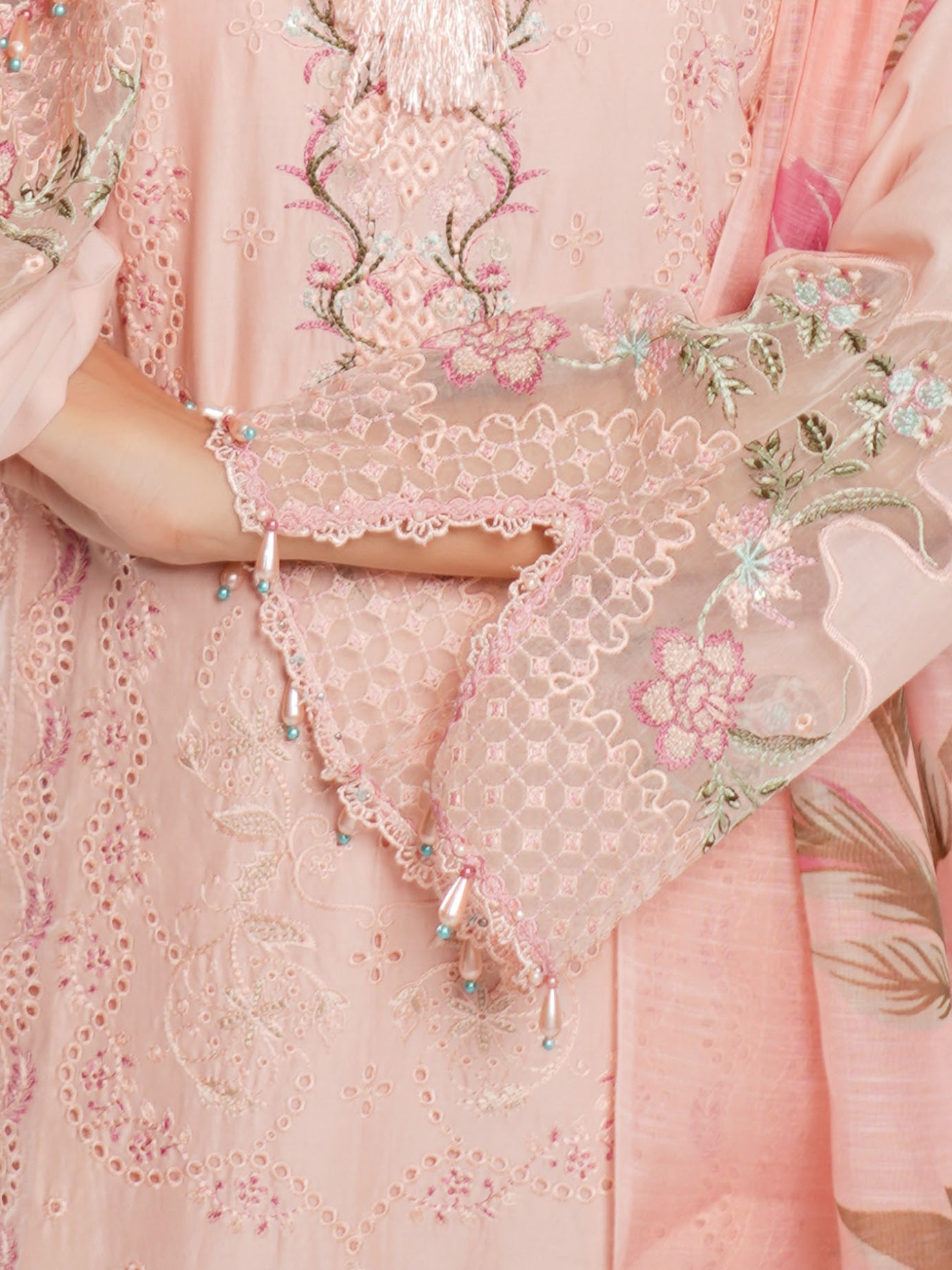 Munira Embroidered Lawn Suit (MSL-01) - Peach