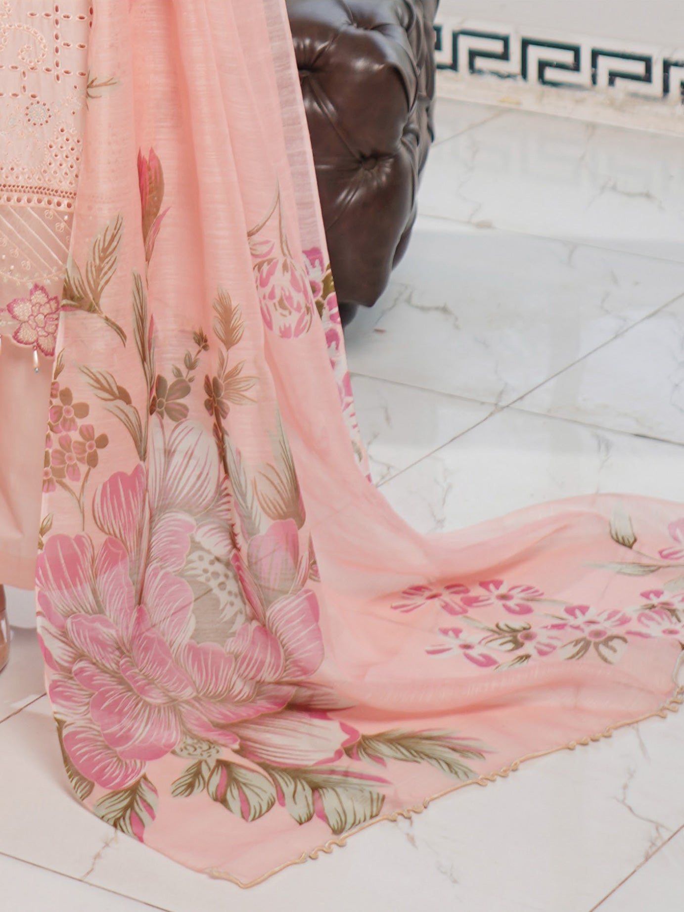 Munira Embroidered Lawn Suit (MSL-01) - Peach