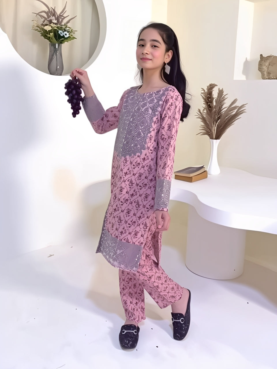 Kids Semi-Formal Lawn 2-Piece Suit - Dusky Pink