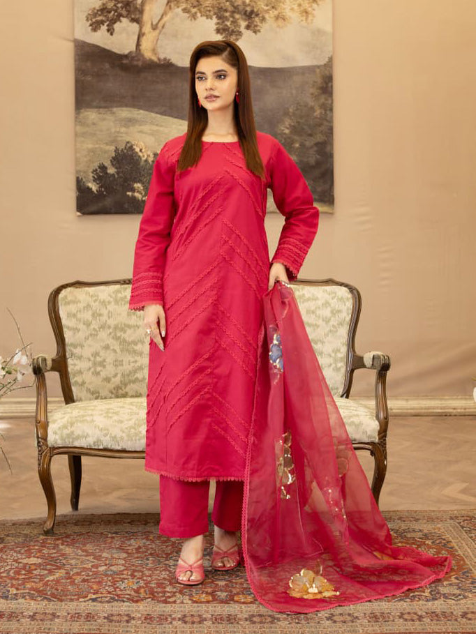Raspberry Pink Embroidered Winter Cotton Suit