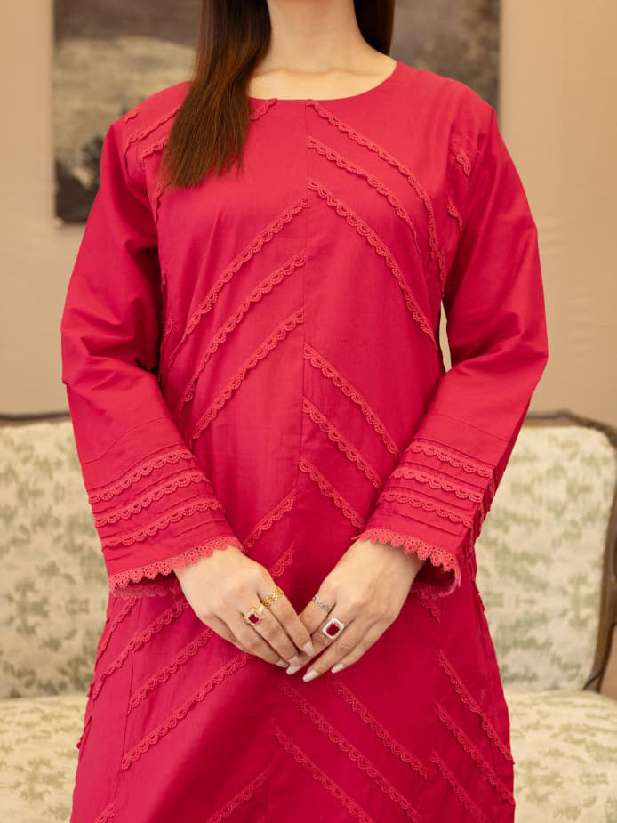 Raspberry Pink Embroidered Winter Cotton Suit