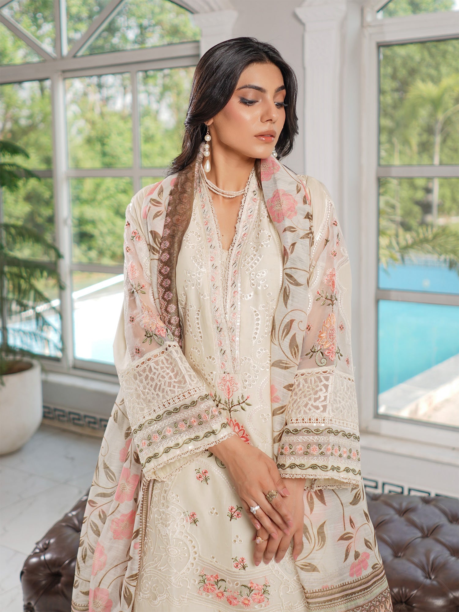 Munira Embroidered Lawn Suit (MSL-02) - Cream