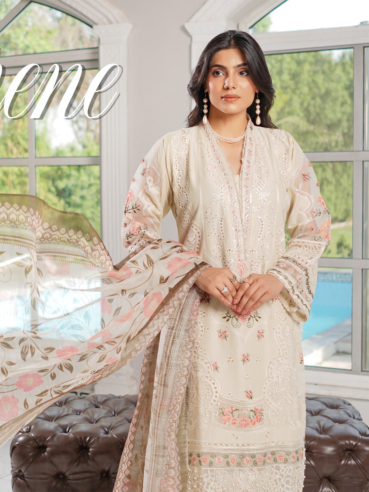 Munira Embroidered Lawn Suit (MSL-02) - Cream