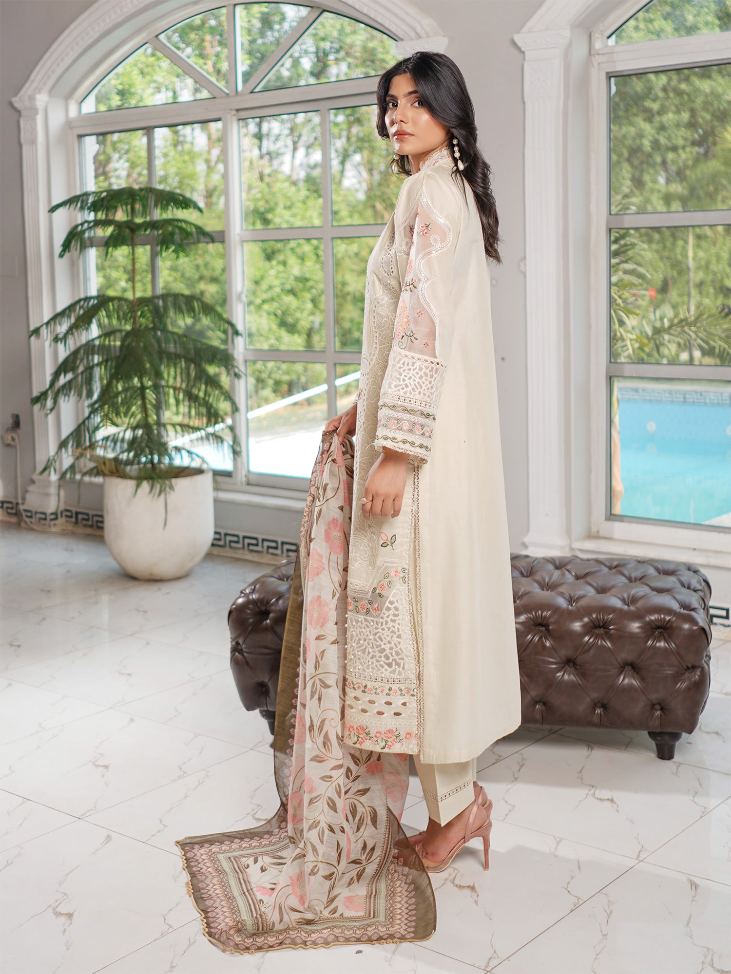 Munira Embroidered Lawn Suit (MSL-02) - Cream