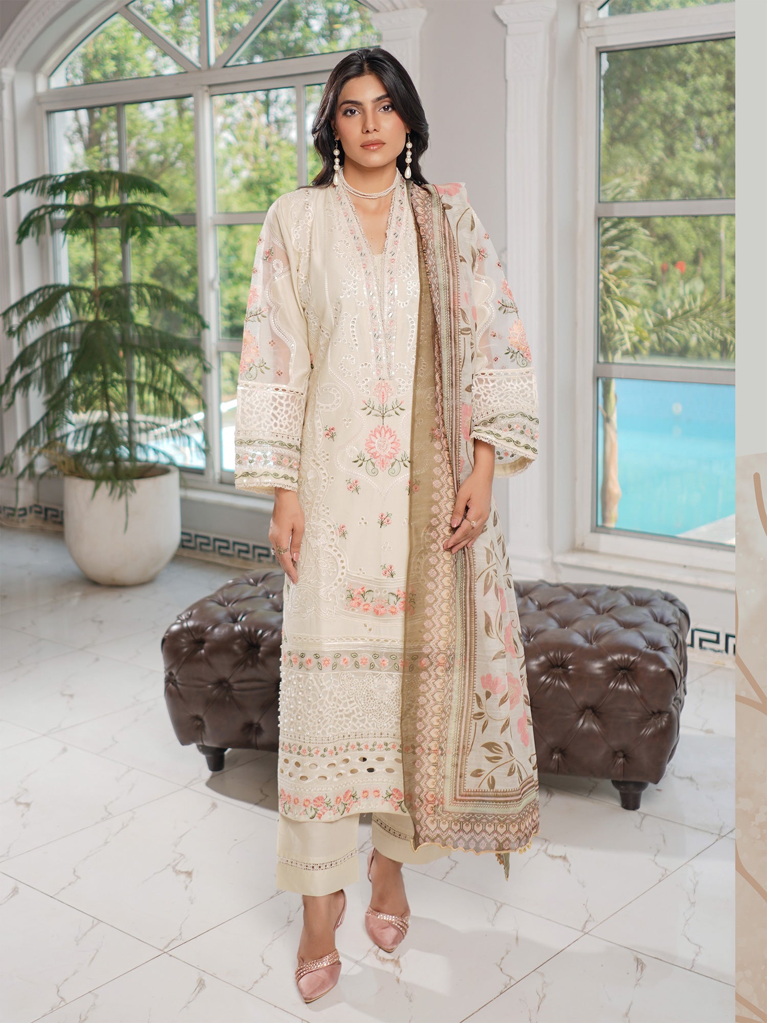 Munira Embroidered Lawn Suit (MSL-02) - Cream