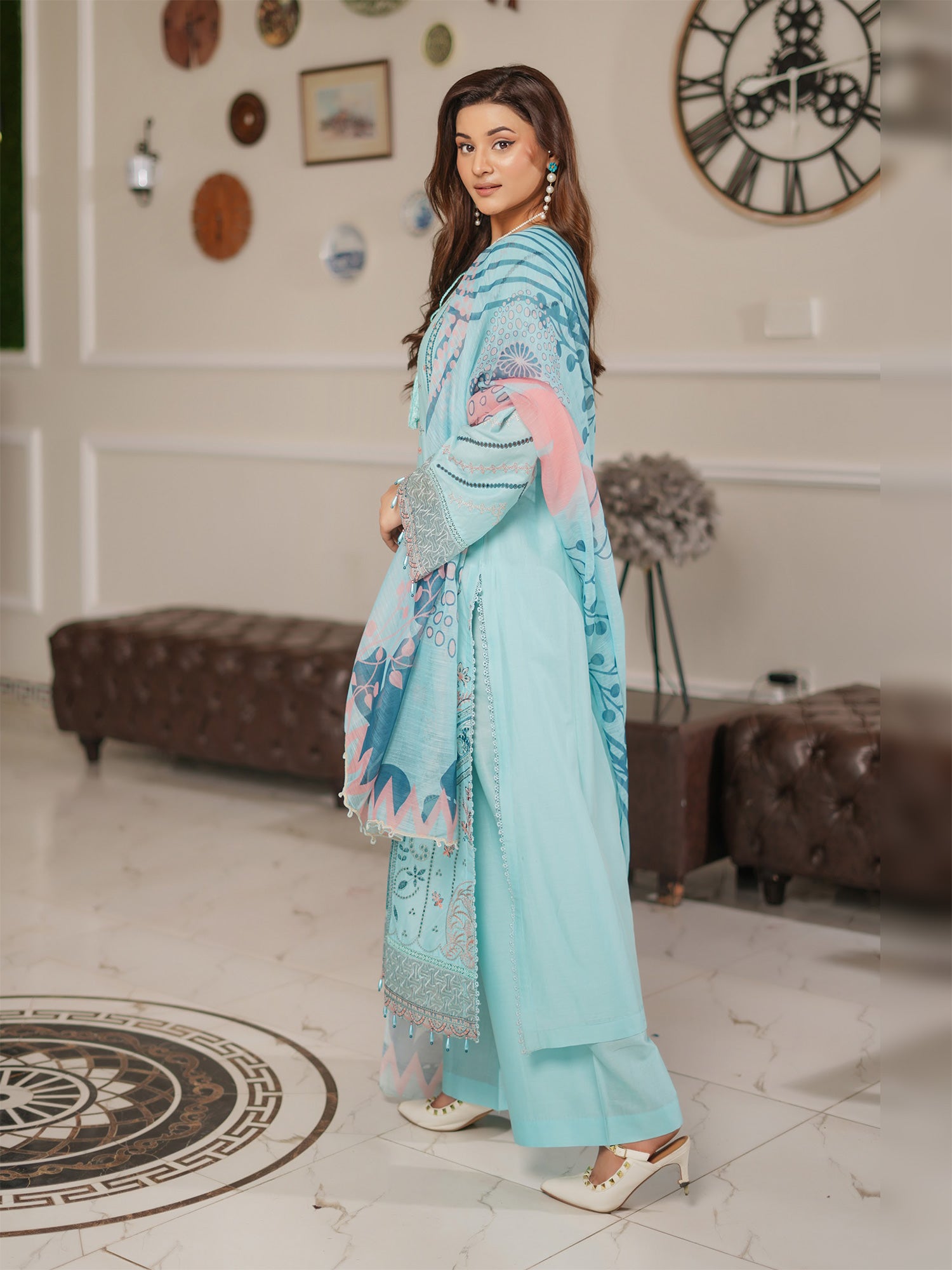 Munira Embroidered Lawn Suit (MSL-03) - Aqua Blue