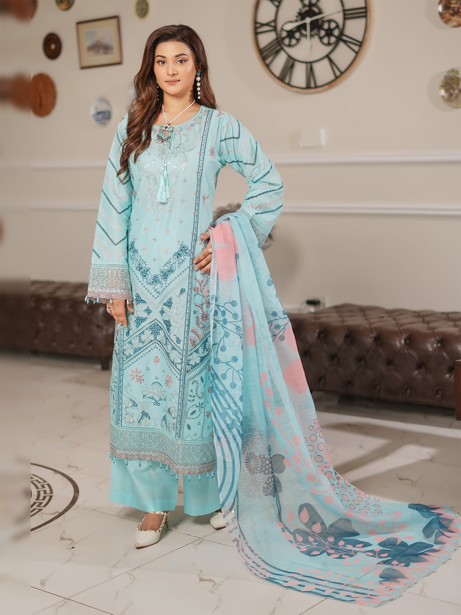 Munira Embroidered Lawn Suit (MSL-03) - Aqua Blue