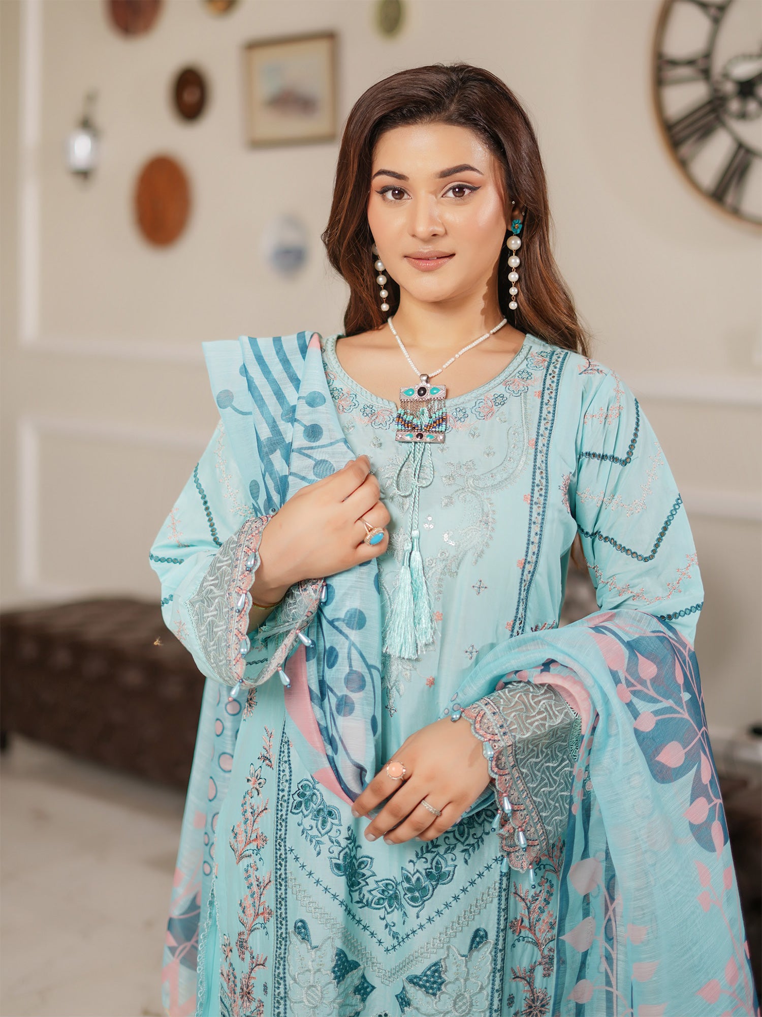 Munira Embroidered Lawn Suit (MSL-03) - Aqua Blue