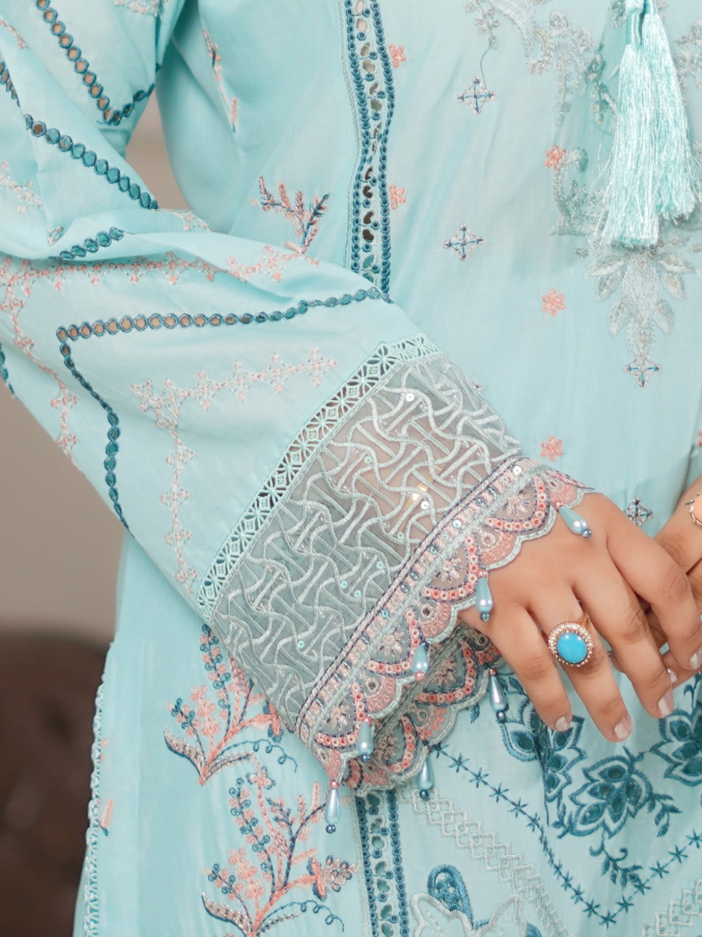 Munira Embroidered Lawn Suit (MSL-03) - Aqua Blue