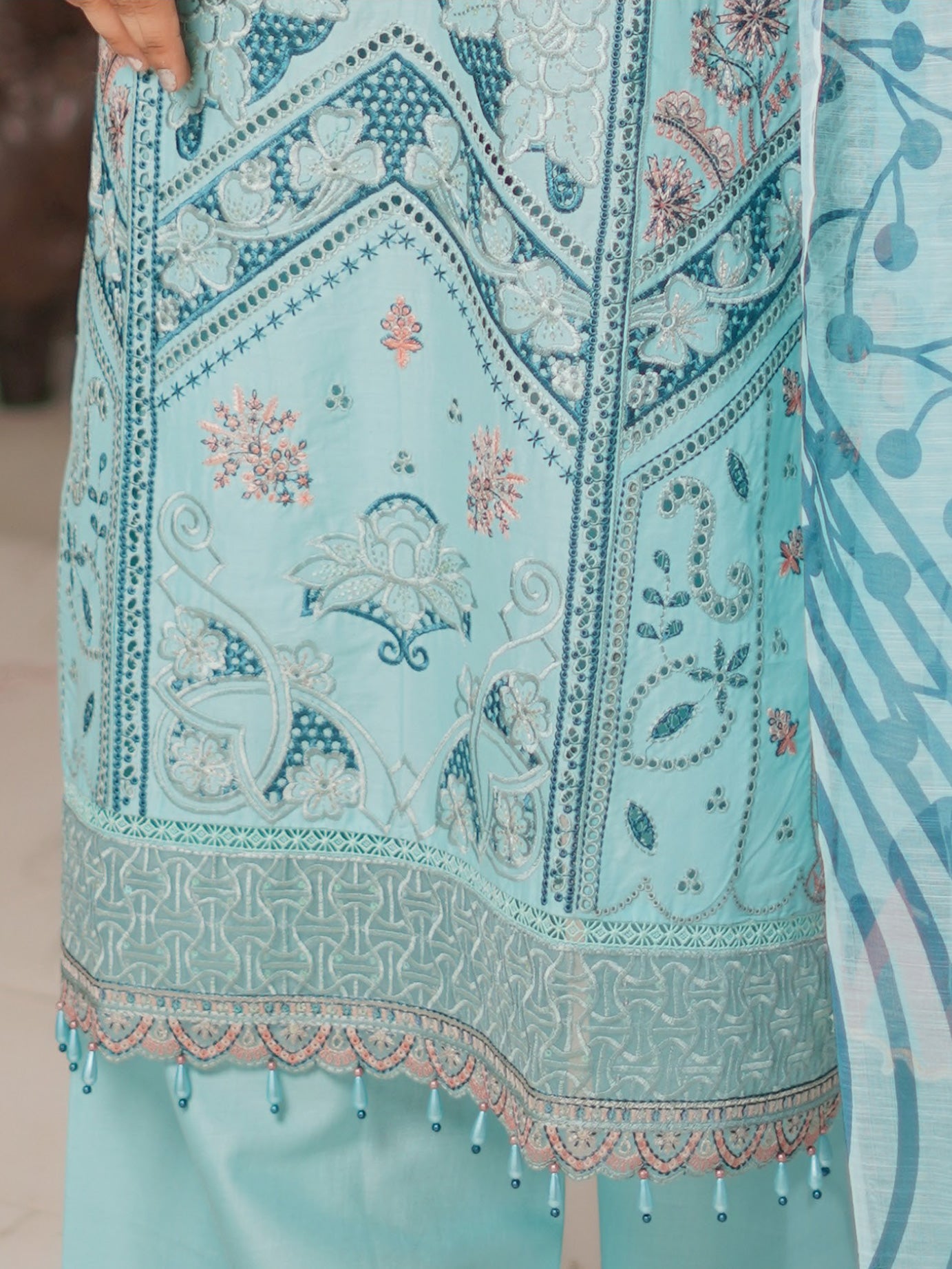 Munira Embroidered Lawn Suit (MSL-03) - Aqua Blue