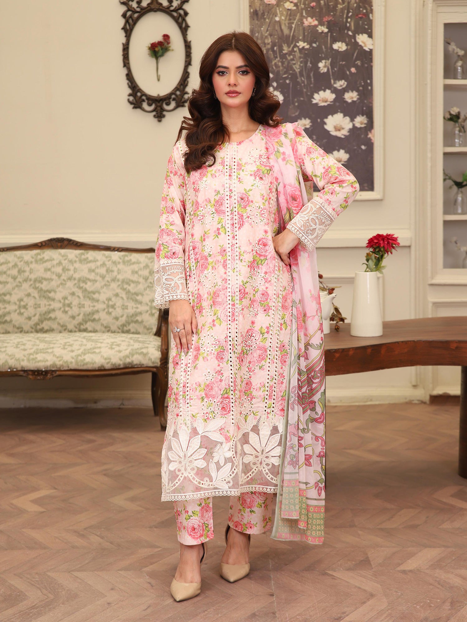 Light Pink Digital Print Lawn-Cotton 3-Piece Suit