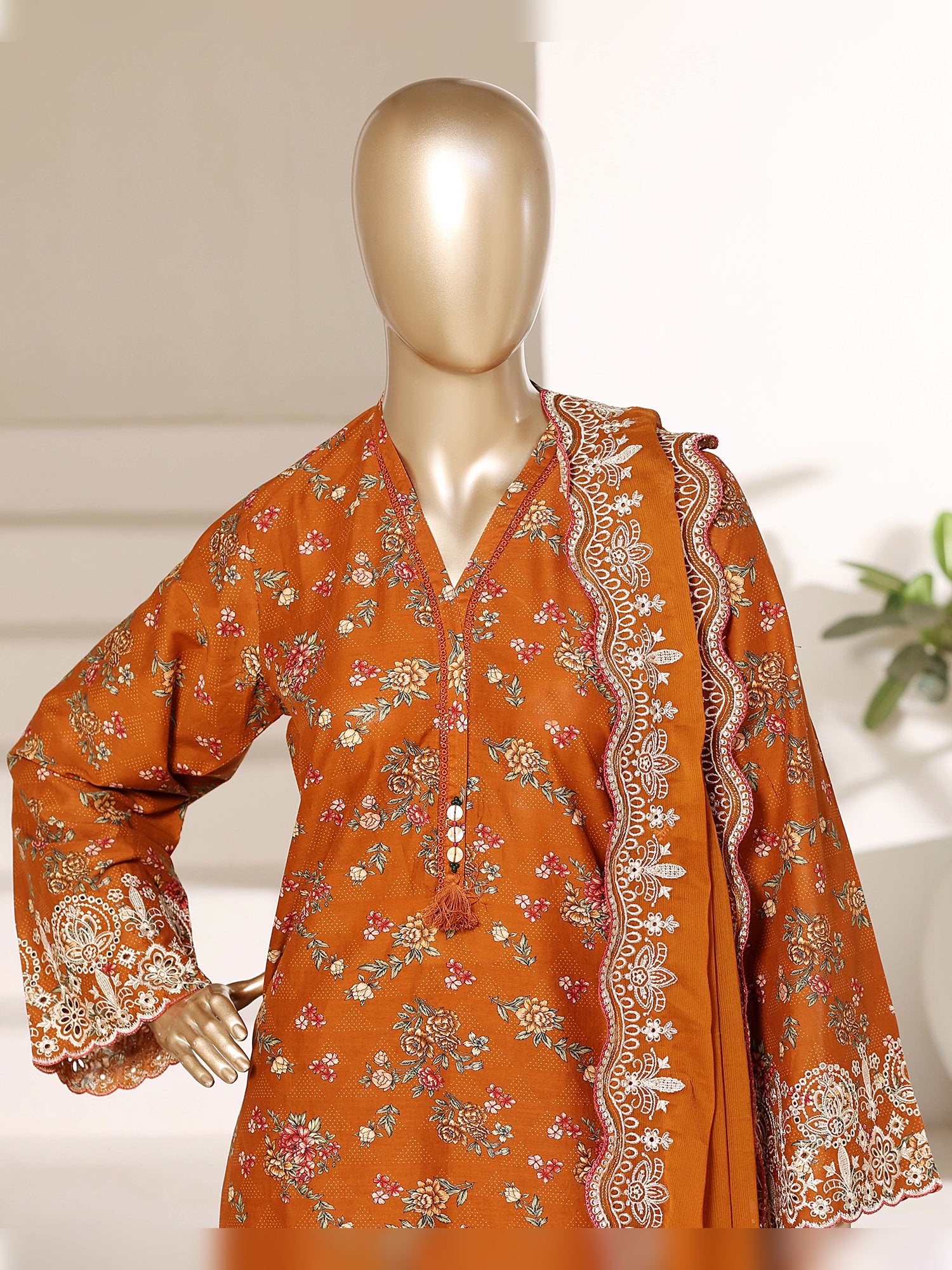 Sadabahar "Regal" Embroidered Lawn 3-Piece Suit - Rust Orange