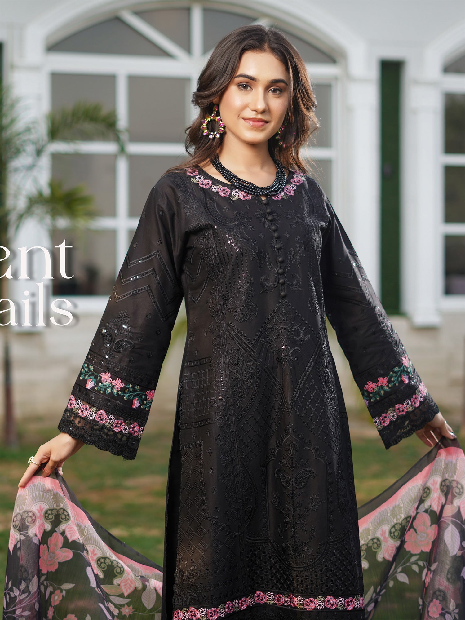 Munira Embroidered Lawn Suit (MSL-04) - Black