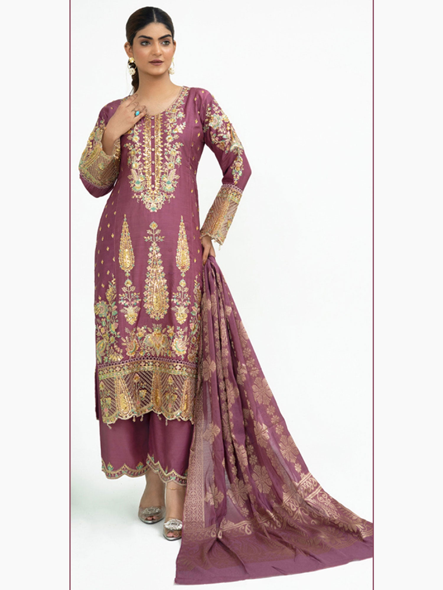 Dem Rangz Rangz Fancy Embroidered Viscose Suit - Rouge Pink – MOMINA - Designer ...