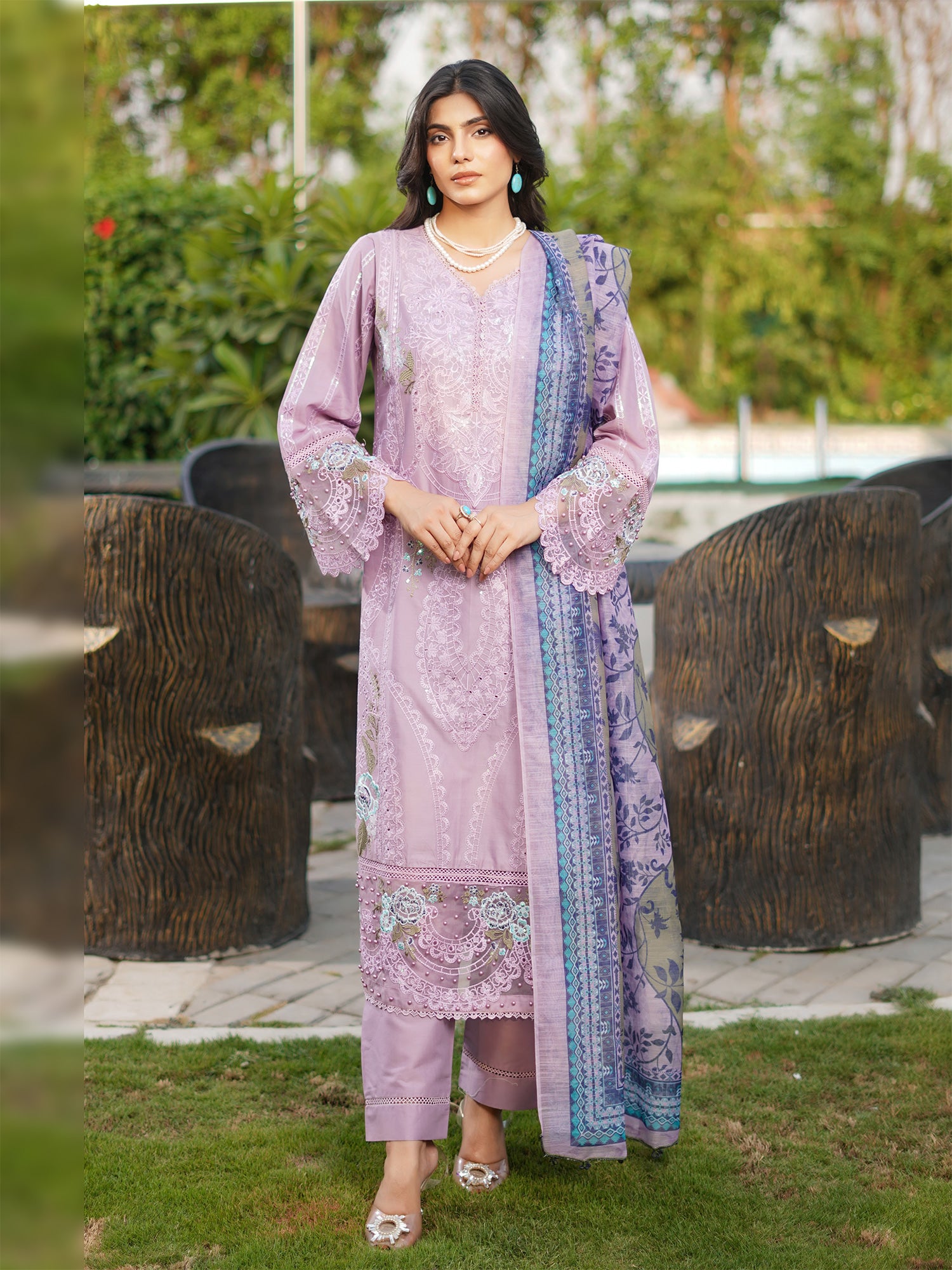Munira Embroidered Lawn Suit (MSL-05) - Lilac