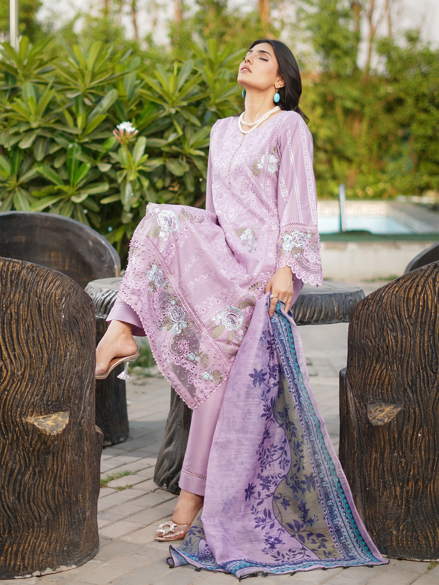 Munira Embroidered Lawn Suit (MSL-05) - Lilac