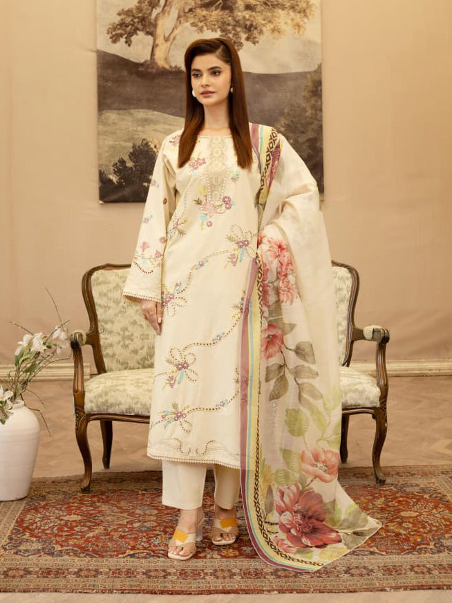 Light Cream Embroidered Winter Cotton Chikankari Suit