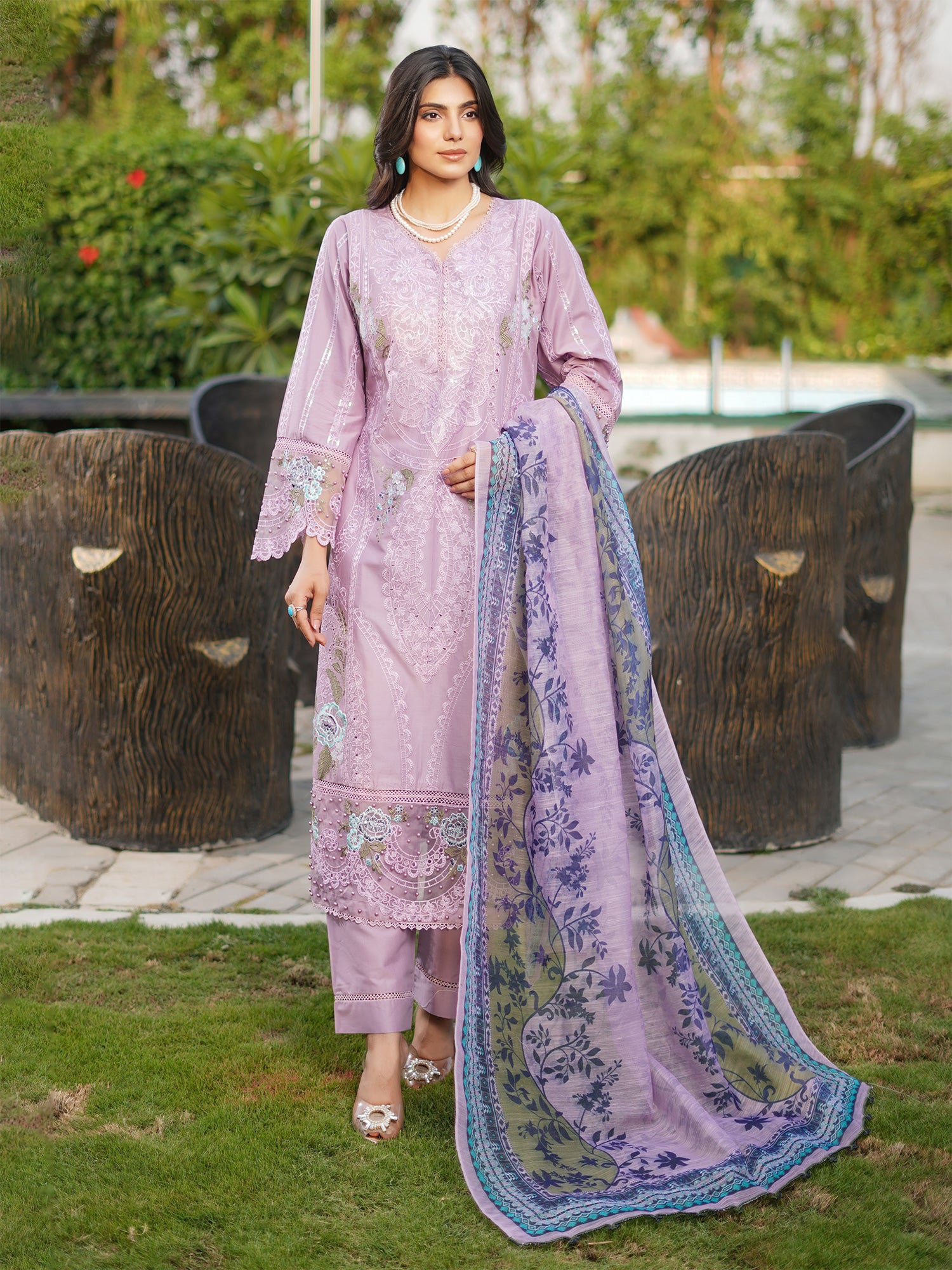Munira Embroidered Lawn Suit (MSL-05) - Lilac