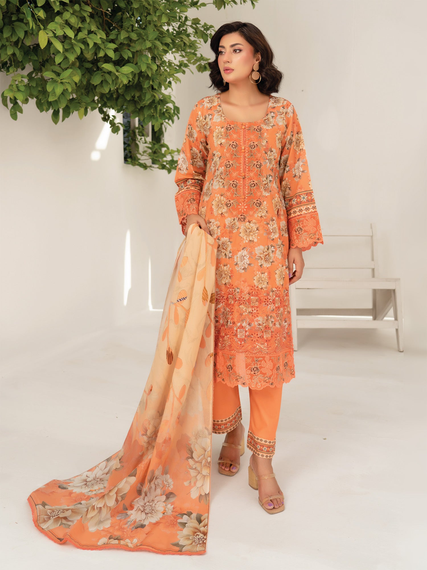 Munira Embroidered Lawn Suit (Vol.47 - D05) - Peach